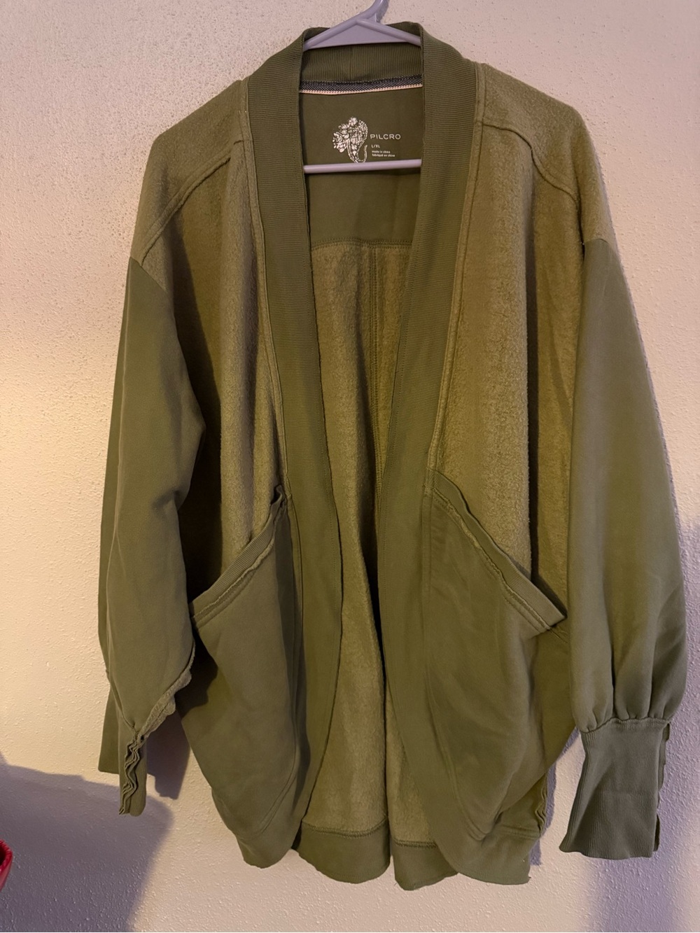 (L/xl) Pilcro Olive Open-Front cardigan